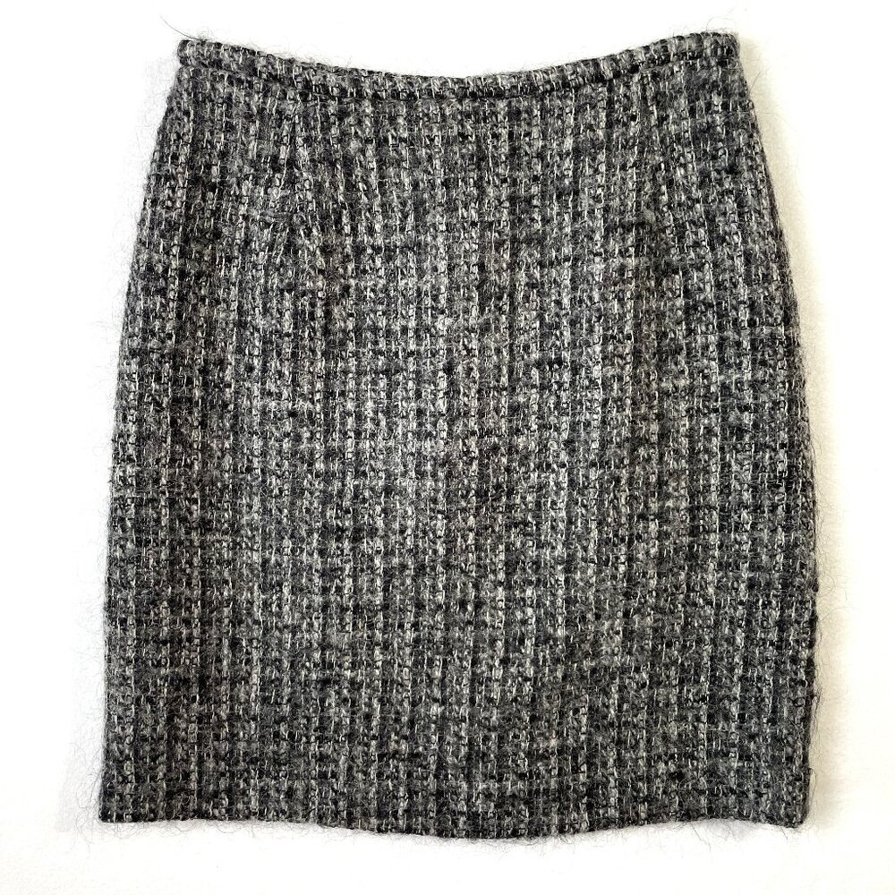 Jones New York Wool Tweed Pencil Skirt Gray Black Lined Knee Length Size 6